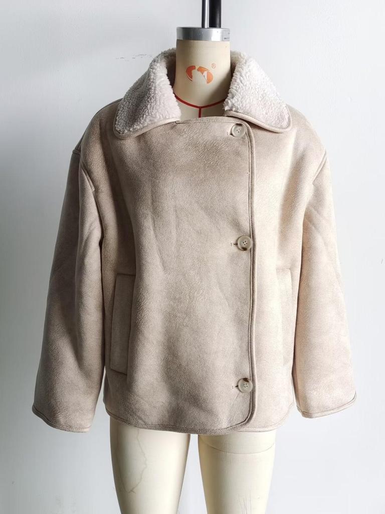 2024 Autumn/Winter Plus Size Suede & Velvet Women's Jacket with Turn-Down Collar