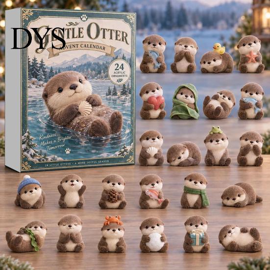 Festliche Tischdekoration Otter Adventskalender 2026, 24 Tage 2D Flache Acryl-Anhänger Weihnachten Otter Kalender Countdown-Kalender, Niedliche Cartoon-Figur