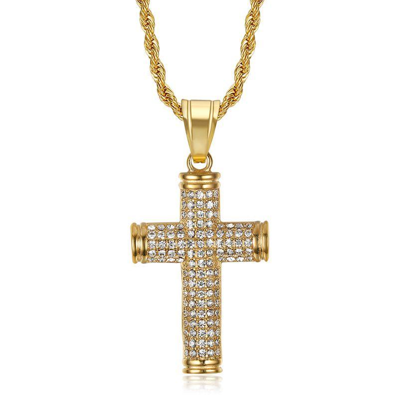 European and American 2026 Jewelry Vacuum Gold-plated Rhinestone Cross Pendant Necklace 60CM