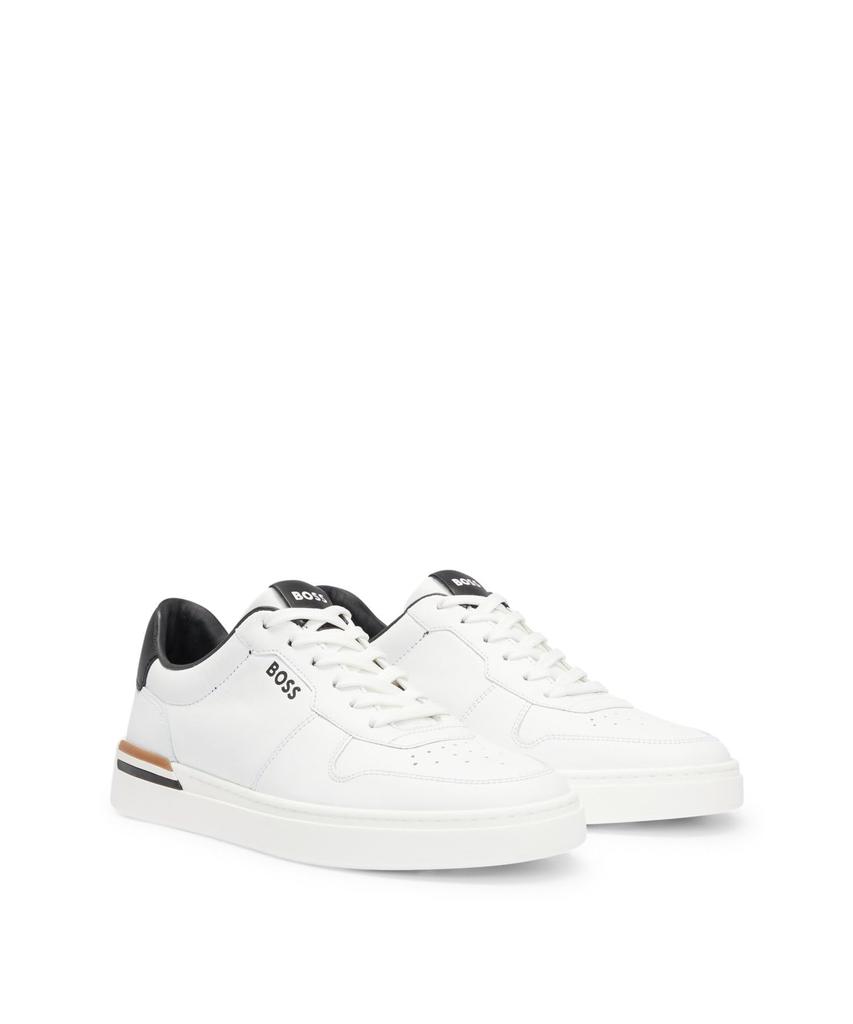 Signature Detail Leather Cupsole Sneakers for Size White [BOSS] Men, 45,