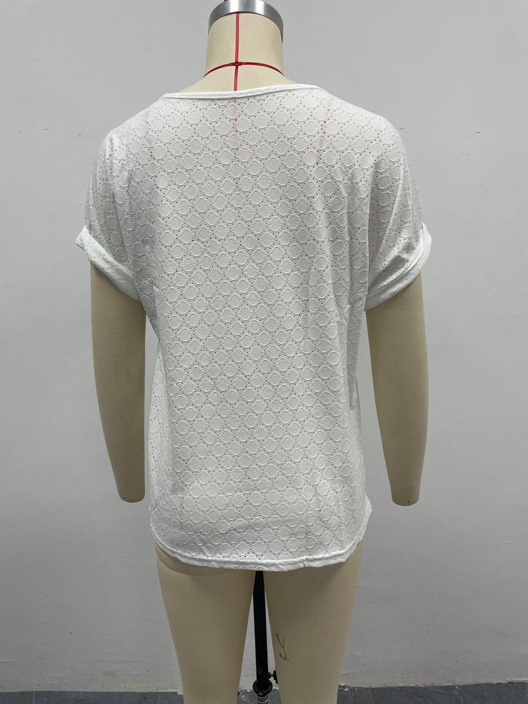 2025 Summer Women's Fashion Jacquard V-neck Short-sleeve Top