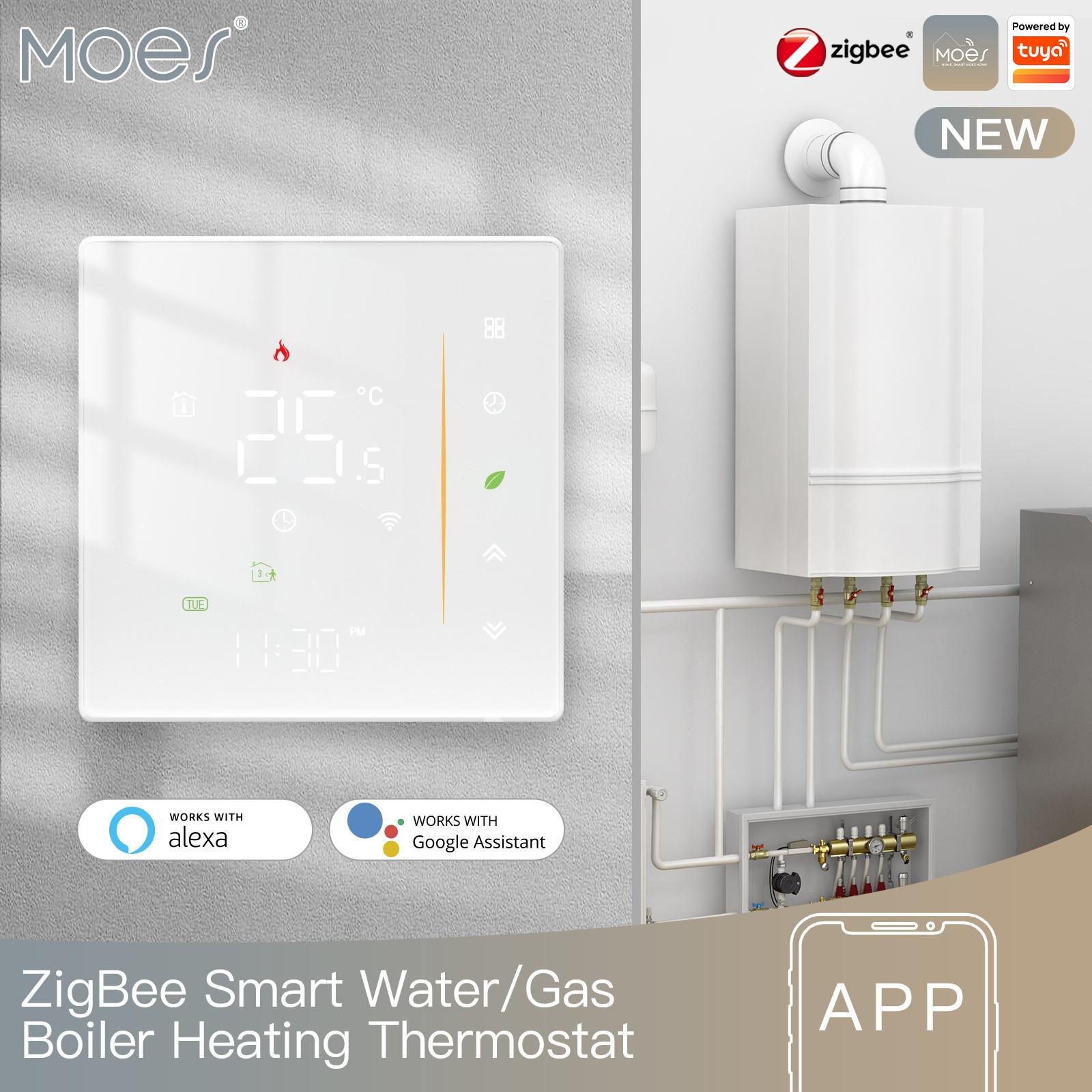 Moes Zigbee Thermostat Room Temperature Controller of Water/Electric Floor Heating Gas Boiler Humidity Tuya Work with Alex 5A16A MOES