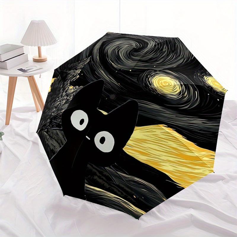 1pc Starry Night Cat Automatic Folding Exquisite Umbrella Portable Collapsible Design, 8-Rib Iron Frame, Durable Fabric, All-Season Casual O