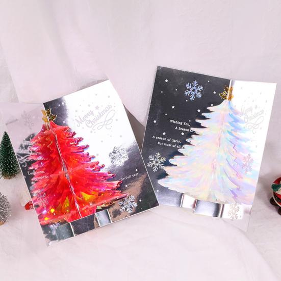 1/2/3Pcs 3D Christmas Greeting Card with Paper Envelope Foldable Pop-up 3D Tree Merry Xmas Wishes Message Card Festive Decoration Holiday Party Gift