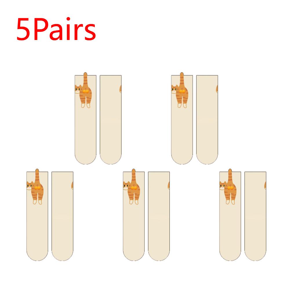 1/2 Paar Cartoon-Katzen-Socken Japanische Mittelschaft-Socken Atmungsaktive Weiche Baumwolle Schlafsocken Damen Sommer Außensocken Neuartiges Geschenk