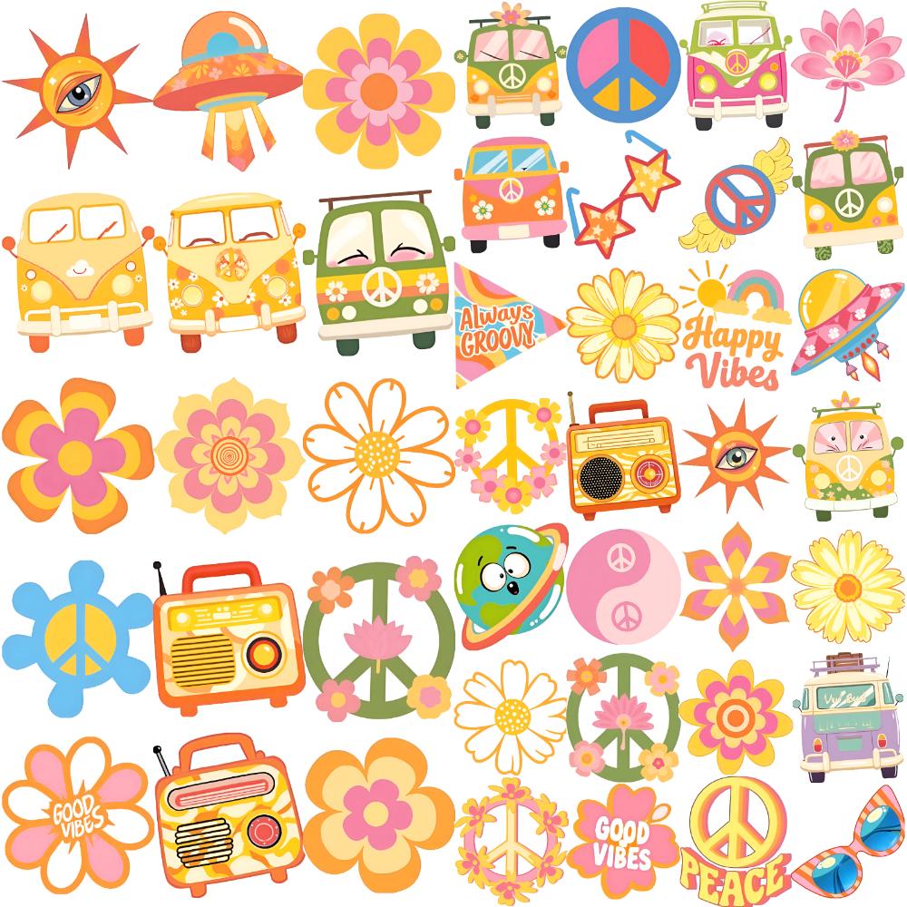 54pcs Temporary Tattoo Van Waterproof Long-lasting Body Stickers Smile Sunglasses Temporary Tattoo Stickers UFO For Women