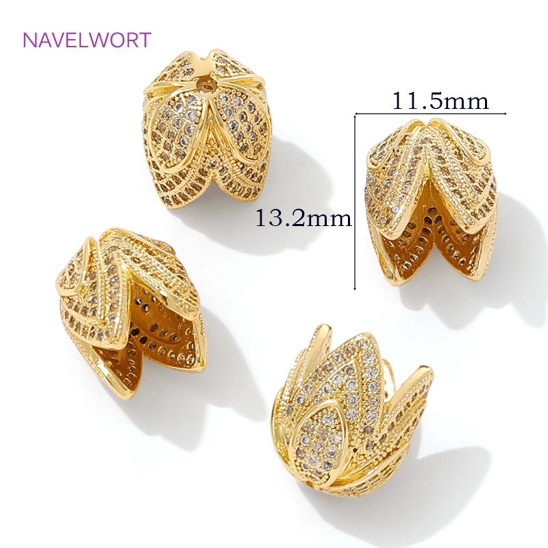 

18K Gold Plated Inlaid Zircon Bead End Caps,Brass Large Flower Bead Caps For Jewelry Making,Caps For Beads,DIY Jewelry Materials 1 piece