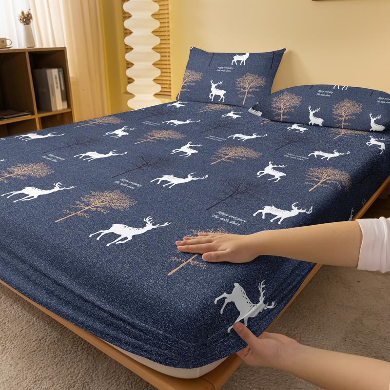 1 Simple Modern Plant Animal Printed Matte Fitted Sheet, Bedroom Printed Bed Cover, Bedding (Excluding Pillowcases)