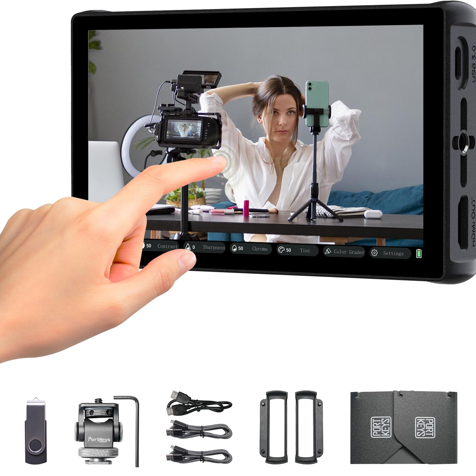 

Portkeys PL5 Camera Field Monitor 500nit Live Streaming Capture Card Monitor Vertical Shooting Stretch Color Grader USB Interface 5.4 360° 3.0