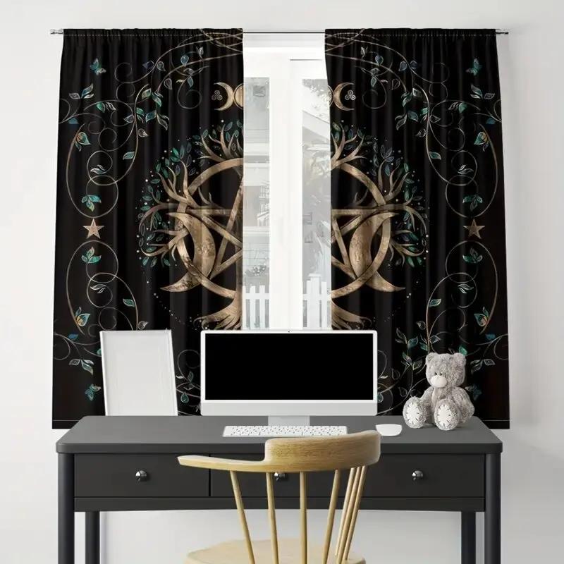 Life Tree Vine Pattern Printed Tarot Card Curtains Window Decoration Home Room Curtain Made Of Polyester