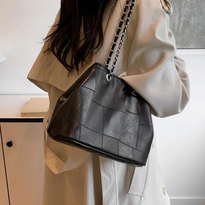 Kleine Spleißen Leder Schulter Taschen für Frauen 2024 Winter Y2K Koreanische Mode Trend Weibliche Eimer Tasche Dame Handtaschen und Geldbörsen