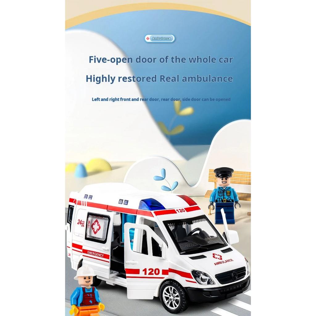 1/32 Scale Mini Car Model Diecast Gifts Ambulance Fire-Truck Policecar Model Sound and Light Vehicle Simulation Collection Toys