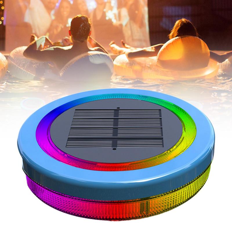 Solar Powered Pool Lights Color-Changing RGB IP 68 Waterproof Solar Pool Light Round UV-Resistant Auto ON/Off 1800mAh Swimming