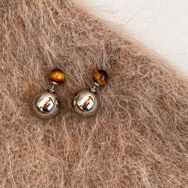 Maillard Tiger's Eye Stone Retro Stud Earrings 2025 New Popular Light Luxury Earrings Unique Earrings Women