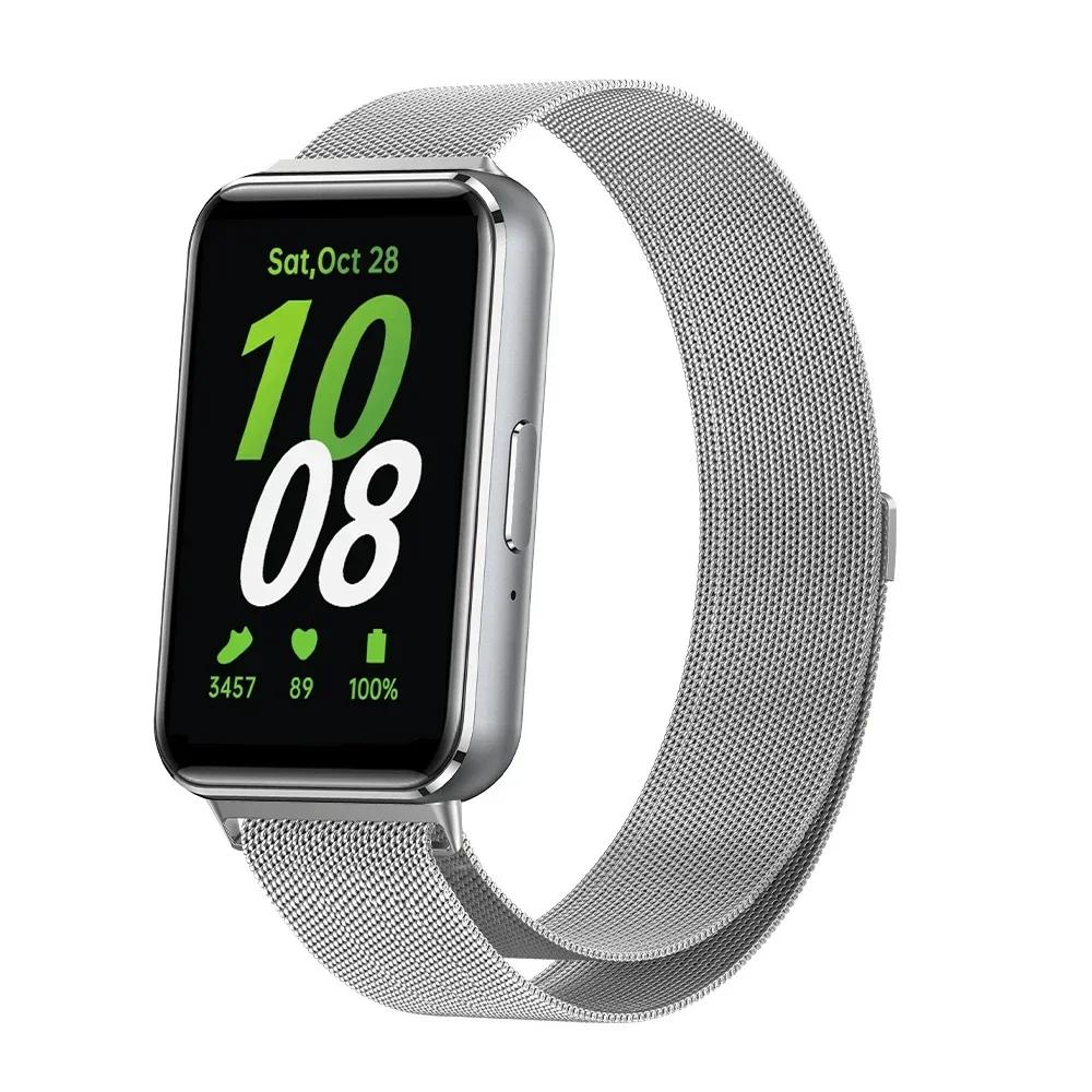 

Ремешок из нержавеющей стали для смарт-часов Samsung Galaxy Fit 3, ремешок миланская петля, магнитный браслет, браслет, чехол для запястья Fit3 For Galaxy WatchFit3 серебряный