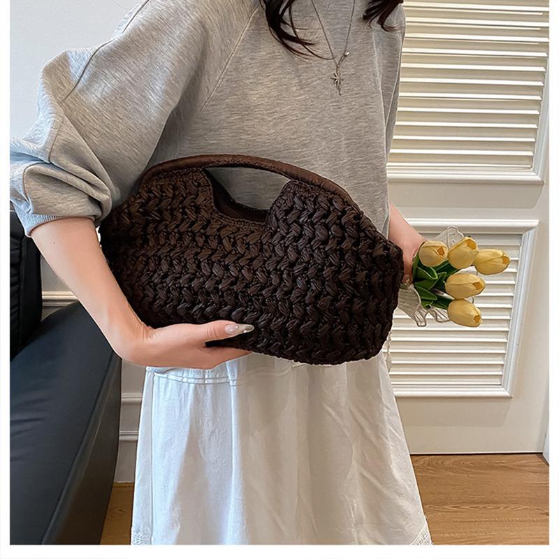 Elegante Damen Kettengewebte Handtasche Stroh Schultertasche Modische Raffia Crossbody Strandtasche Sommer Neu Vielseitige Damen Tasche