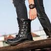 Fashion Winter Men Motorcycle Boots 2024 New Fashion Mid-Calf Punk Rock Punk Shoes Mens PU Leather Black High Top Mens Casual Boot 38-46