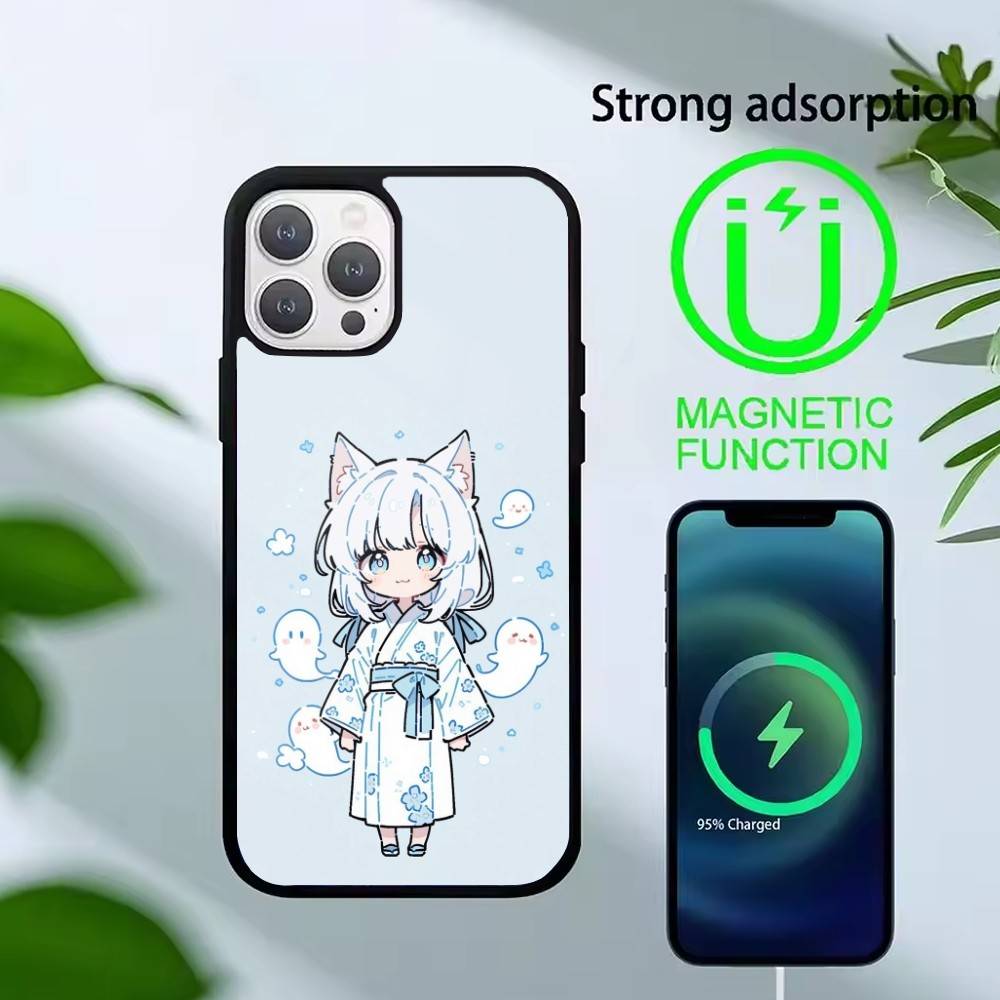 

Kawaii Style Kitsune Phone Case For iPhone 14,16,15,13,17,12,Plus,Pro,Max Magnetic For Magsafe Frosted Cover iPhone12mini