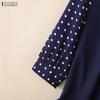 ZANZEA Women Casual Polka Dot Print Splice 3/4 Sleeve Loose Crew Neck Blouse