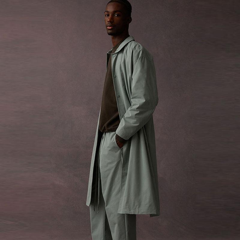 Fear Of God Essentials Drop 2 SS23 Long Coat Sycamore Solid Color Button Long American Heavyweight Trench Coat Unisex Coats Fog-Blue FOG-SS23-348