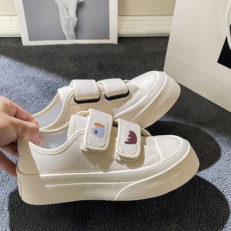 Ladies Shoes Round Toe Women Footwear High on Platform Off White Canvas Kawaii Cute Cheap Y2k Fashion Vulcanized for Trends 2024