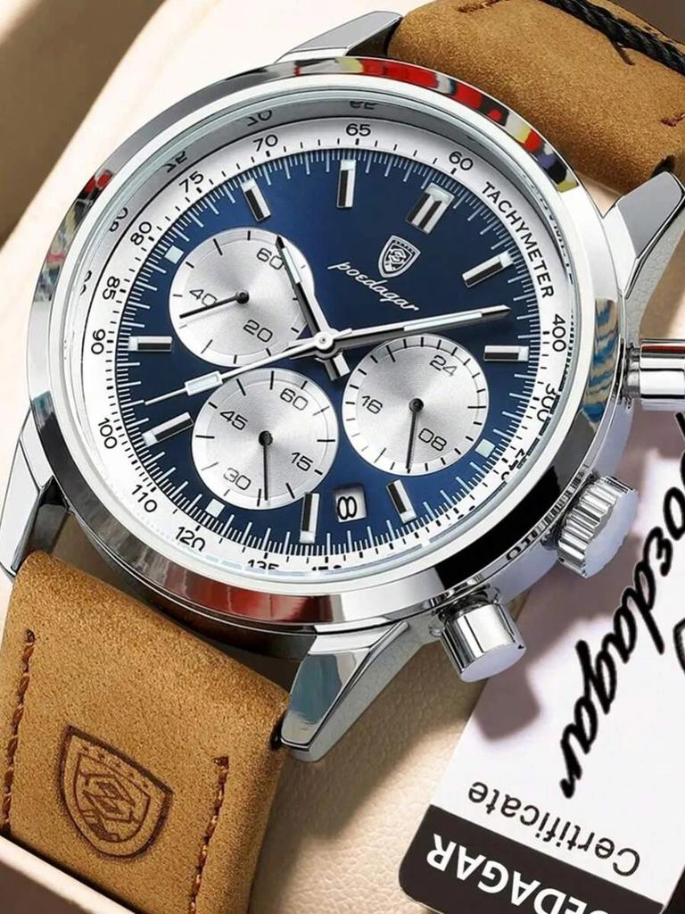 POEDAGAR Luxus Herrenuhr Hohe Qualität Wasserdicht Chronograph Leuchtende Armbanduhr Leder Quarz Uhren Lässige Uhr