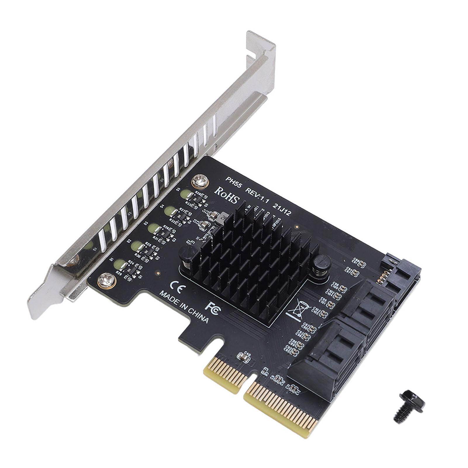 

PCIE Expansion Card X4 X8 X16 to 5 Serial ATA 3.0 3.1 Port 6Gbps Plug and Play Fast Heat