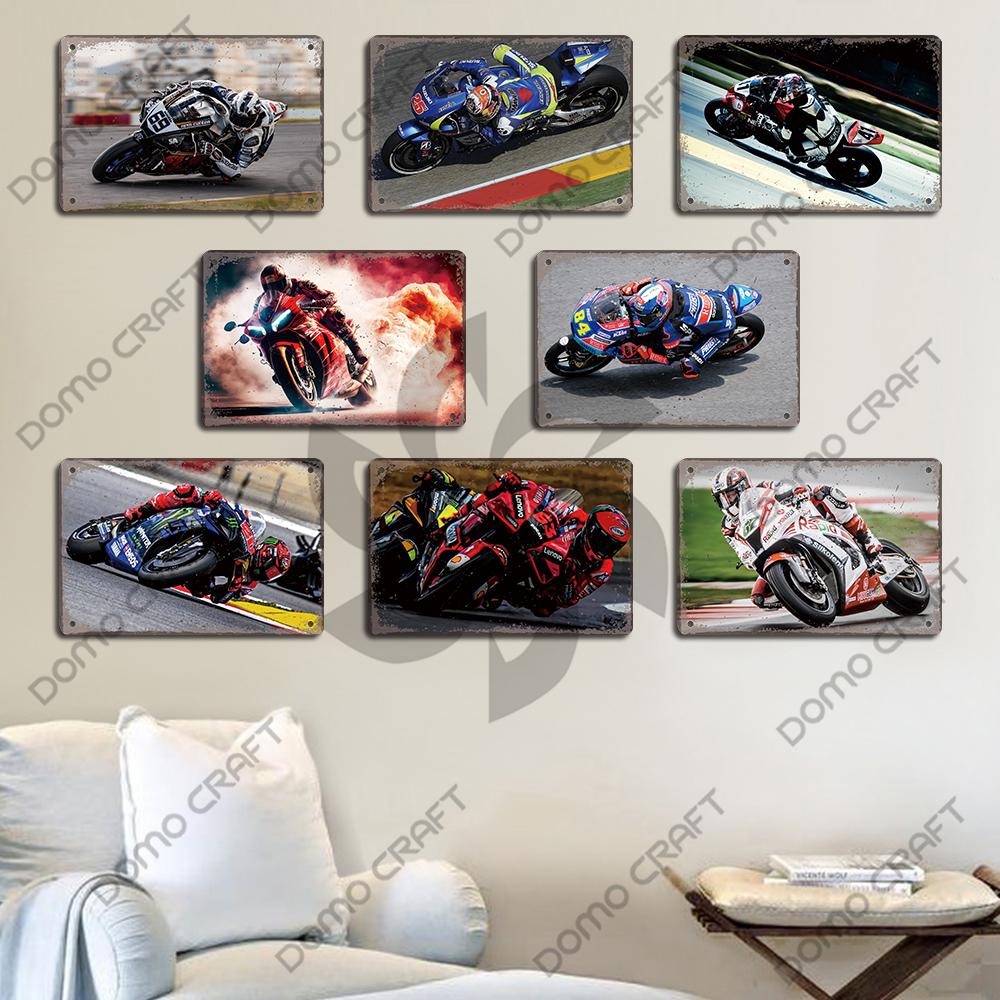 Motorcycle Racing Poster Vintage Metal Plate Racer Athlete Metal Tin Signs Retro Wall Decor Club Pub Bar Man Cave