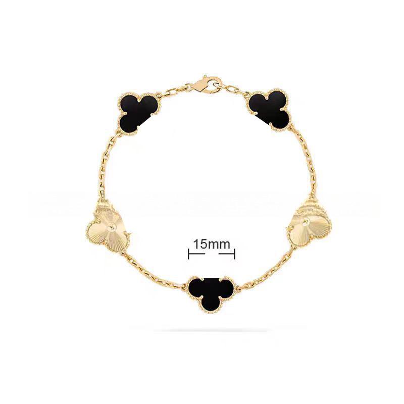 15MMHigh-quality Four-leaf Clover Five-flower Bracelet for Women 18k Natural White Mother-of-pearl and Red Chalcedony Bracelet