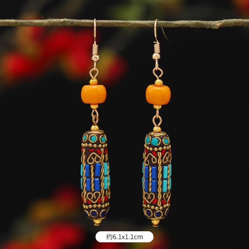 Retro Exotic Style Nepalese Earrings Tibetan Niche Design Personalized Long Earrings Simple Earrings Women
