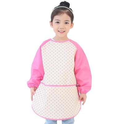 Waterproof Kids' Smock, Long Sleeve Apron, Cute Design for Lunch, Drawing, Kindergarten, and Preschool, for Boys and Girls, Ages 1-10, Pink Heart Dot