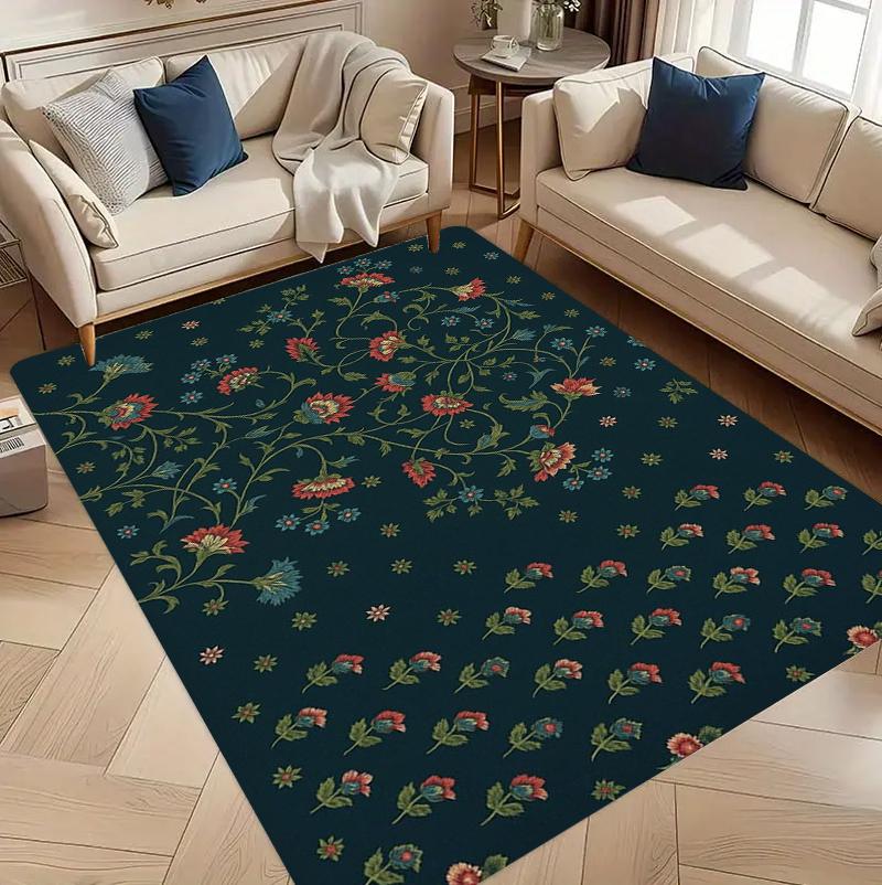 

Black Background Multicolor Floral Rug Carpet Mat Non-Slip for Living Room Bedroom Bohemian Home Decor 40x60cm