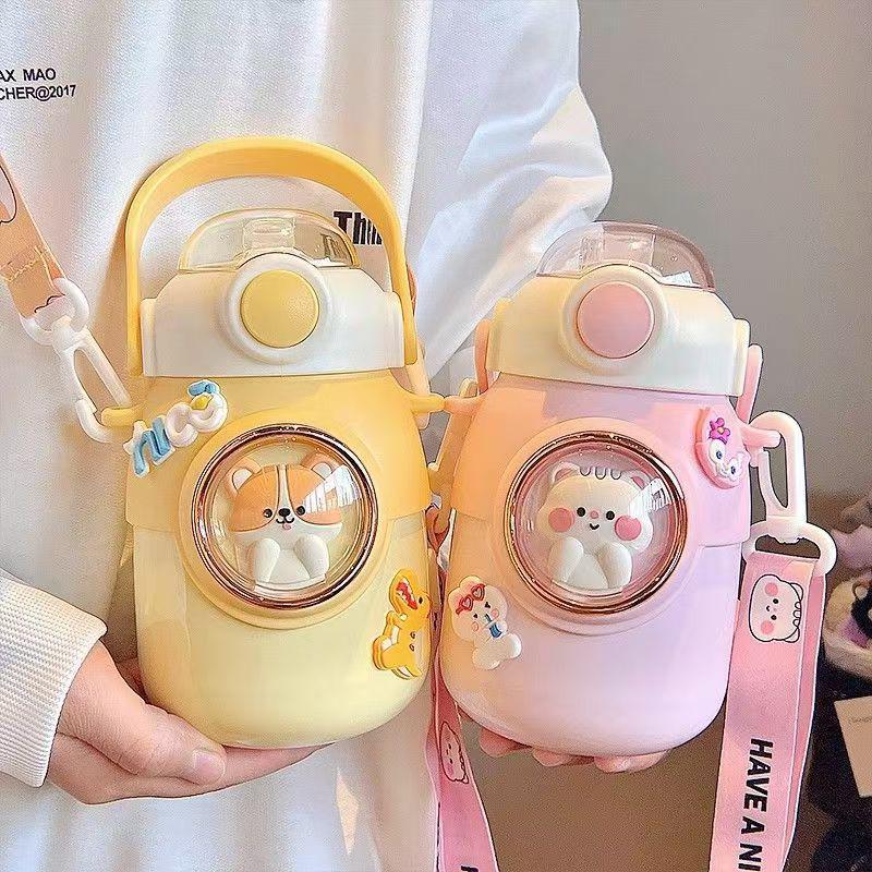 Adorable Pet-Inspired Girls' Thermos Cup - 316 Stainless Steel, Large Capacity, with Straw