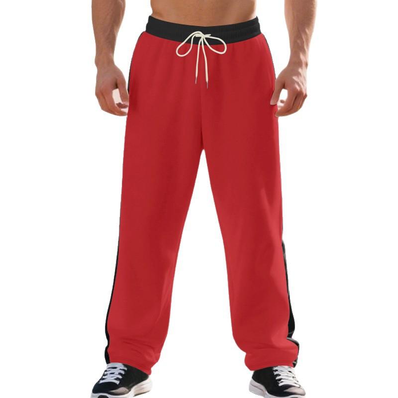 Men's Drawstring Casual Pants All Breathable Men Drawstring Vintage Patchwork New Men's Loose Straight Drawstring Pants