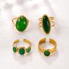Women's Green Oval Natural Stone Open Ring - Retro Light Luxury Stainless Steel Jewelry