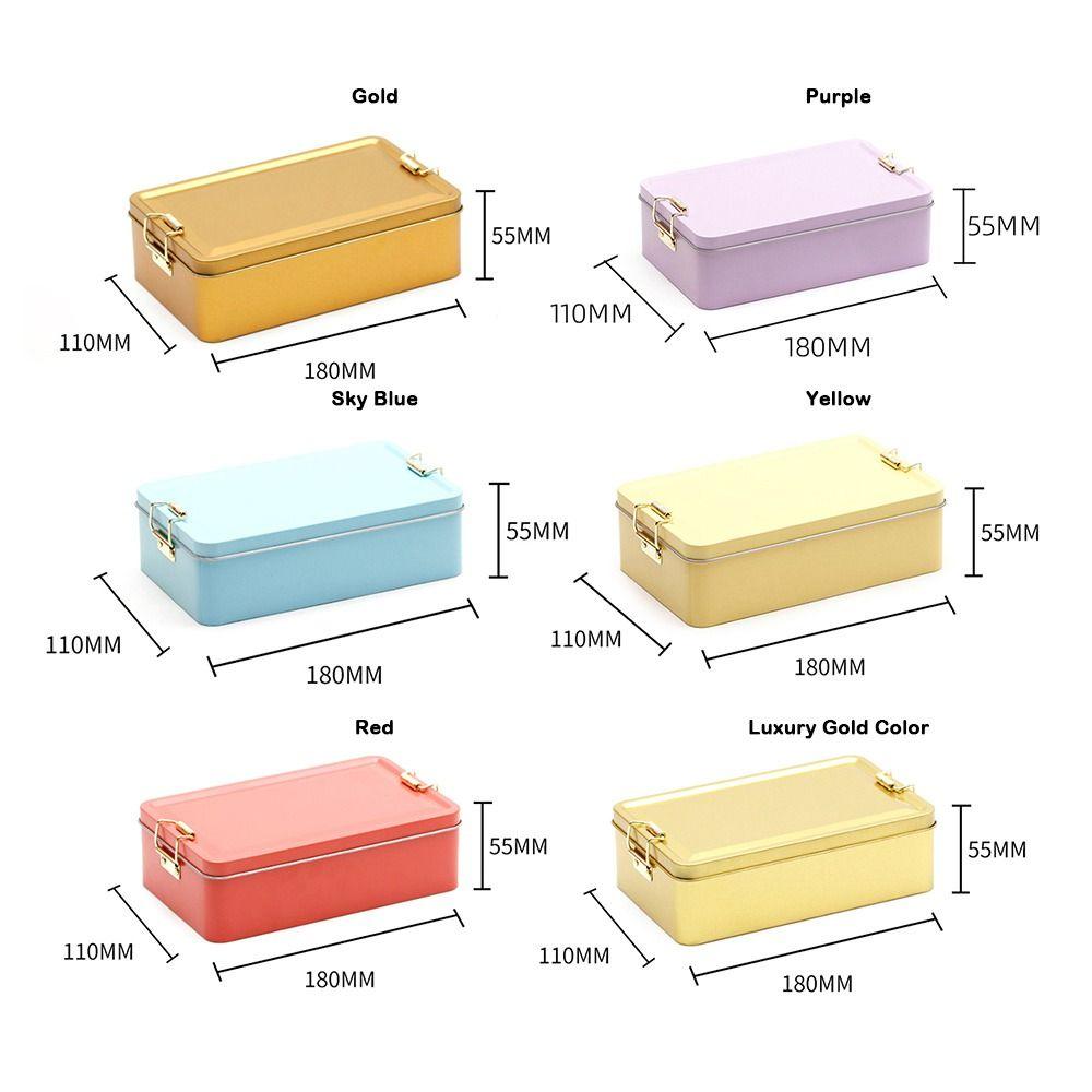 New With Lid Tinplate Box Rectangular Shape Multi Color Metal Storage Box Buckle High Quality Candy Box Kitchen Organization