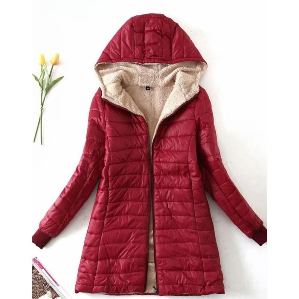 Hooded Fit Women Jackets Autumn Winter Mid-length Office Cotton Coats Warm Lamb Fleece Parkas