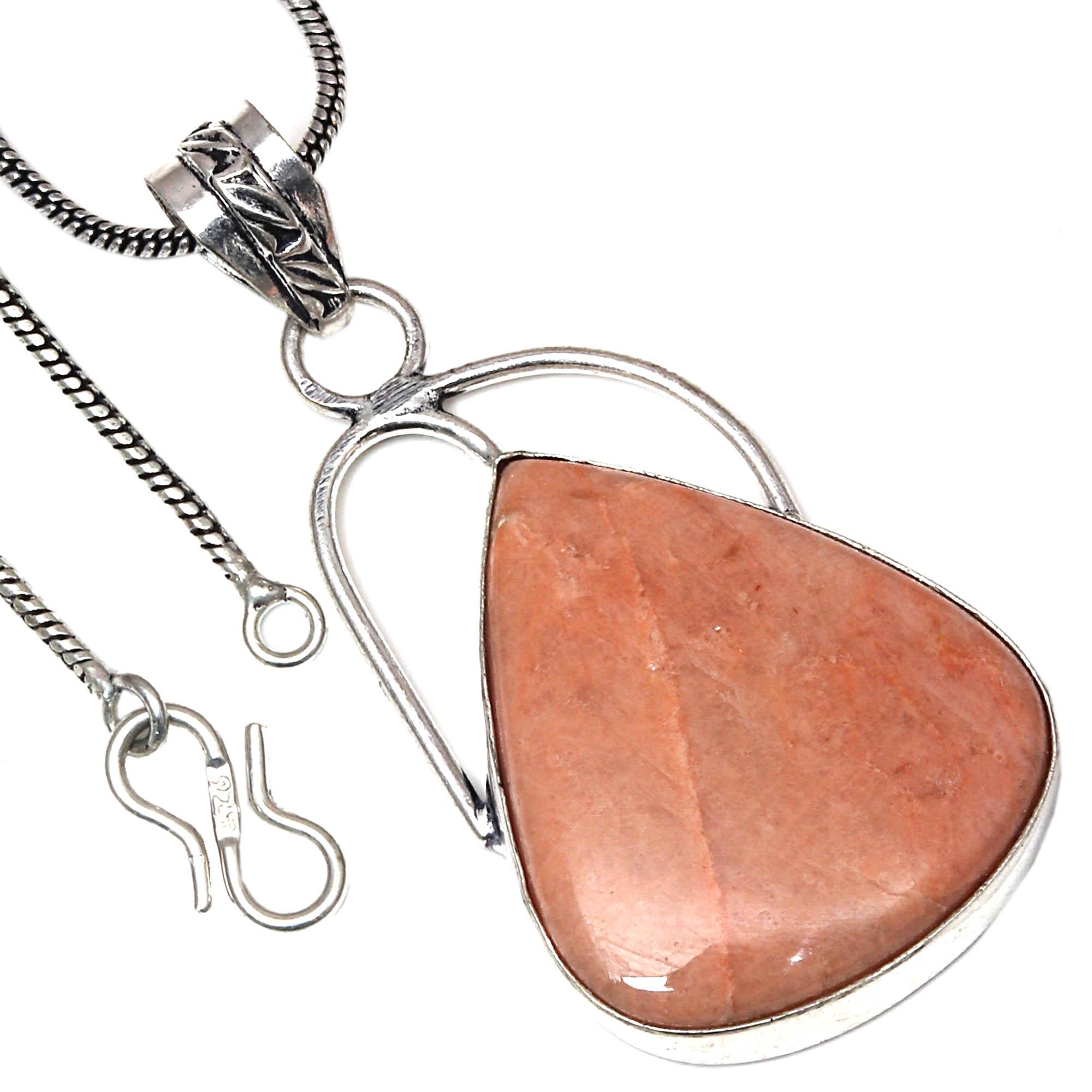 

Pendant Orange Amazonite Gemstone Valentine Day Ethnic Silver Jewelry 2.5