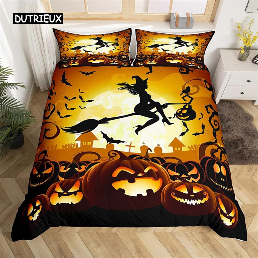 Halloweenský povlak na přikrývku Kreslená dýně Twin povlak na přikrývku Lucerna Ložní souprava Polyesterový povlak na přikrývku s duchem pro děti Chlapce Dívky