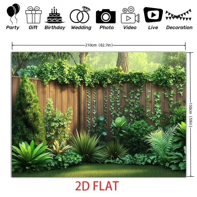 2D Tropical Yard Plant Wooden Fence Nature Photography Background
