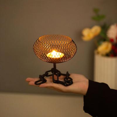 2pcs Industrial Chain Iron Candle Holder Set | Heavy-Duty Iron Construction, Rustic Industrial Decor with Chain Link Design