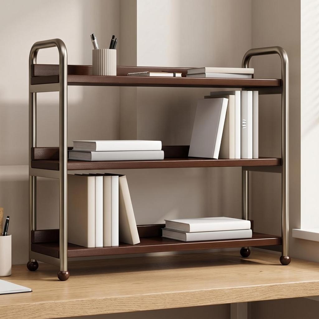 Three-Tier Storage Shelf Freestanding Desktop Organizer with Metal Frame