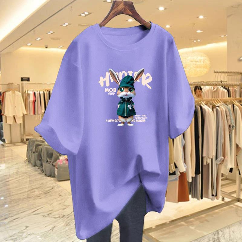 Summer New Cotton Fashion Rabbit Print Loose Short-sleeved T-shirt Women's Top Bottoming Shirt