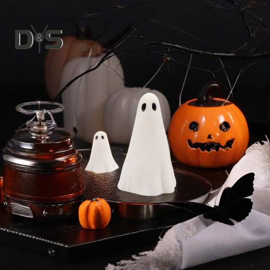 2 Pcs Halloween Ghost Figurine Resin Ghost Sculpture Cute White Ghost Statue Home Table Centerpieces Mini Ghost Ornament for Kitchen Shelf Fireplace