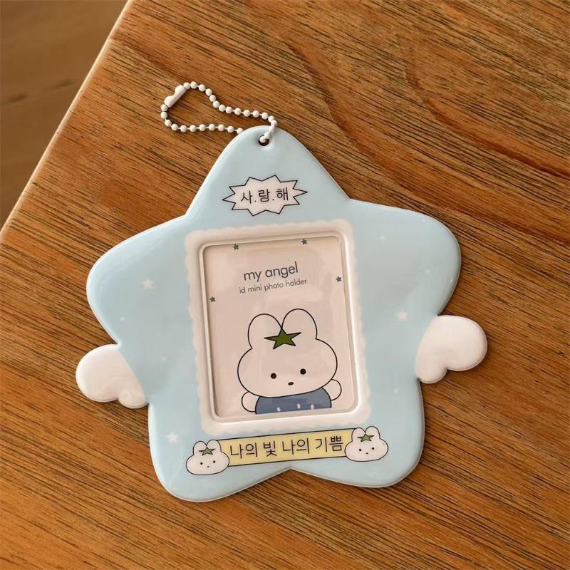 Cute Angel Photo Frames for 3 Inch Kpop Idol Card Y2K PhotoCard Holder Kawaii Rabbit Photo Card Keychain Stylish Gift Wholesales