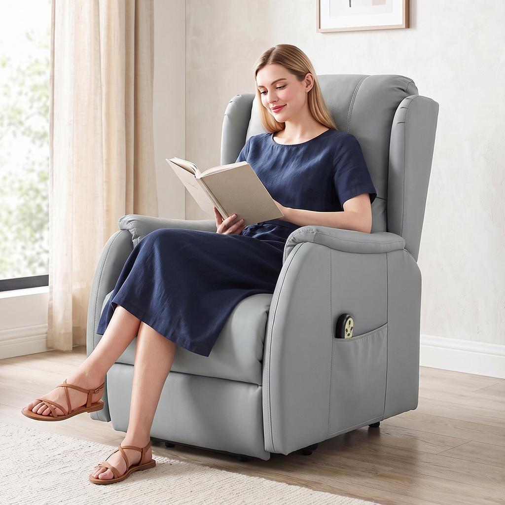 Reclining Lift Chair With Dual Motor In Faux Leather Light Gray