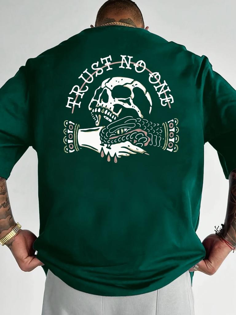 Summer new hot selling men's fashion style breathable round neck T-shirt personalized skull print outdoor high street top