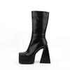 Fashion New Stone Pattern Side Zipper Thick Heel Mid-calf Boots Women Square Headed Waterproof platform Short Plush Winter Boots Size 45