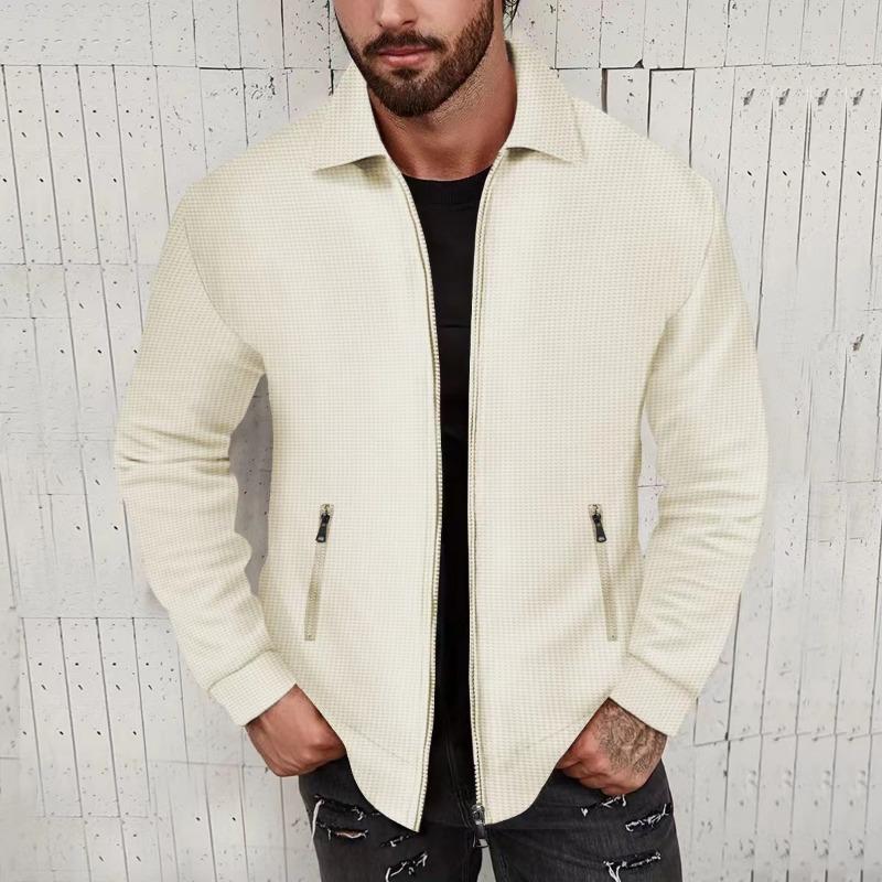 Waffle Long Sleeved Zipper Men's Jacket High Street Casual Men's Autumn Jacket