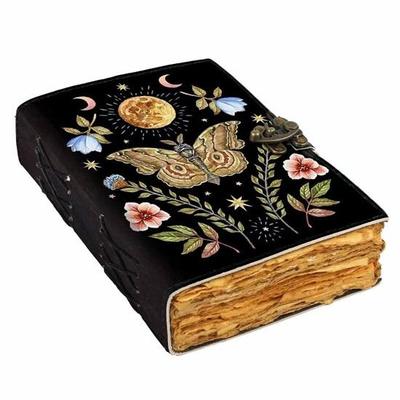 Vintage Leather Butterfly Theme Art Printed Journal Diary with Buckle Lock Old Pages Diary for Office Personal Use 17.78 Cm
